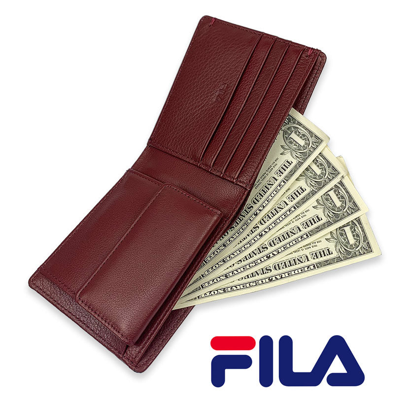 All 3 colors FILA Real Leather Bicolor Bifold Wallet Short Wallet Cowhide