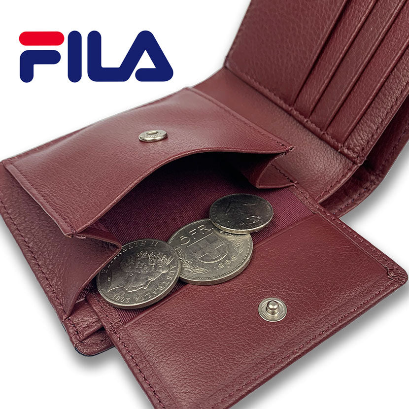 All 3 colors FILA Real Leather Bicolor Bifold Wallet Short Wallet Cowhide