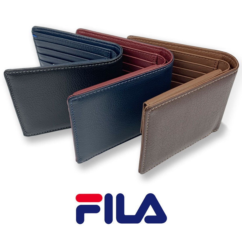 All 3 colors FILA Real Leather Bicolor Bifold Wallet Short Wallet Cowhide