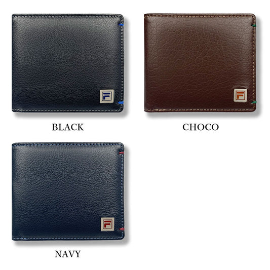 全3色 FILA（フィラ）リアルレザー バイカラー 中ベラ付き 二つ折り財布 ショートウォレット 牛革