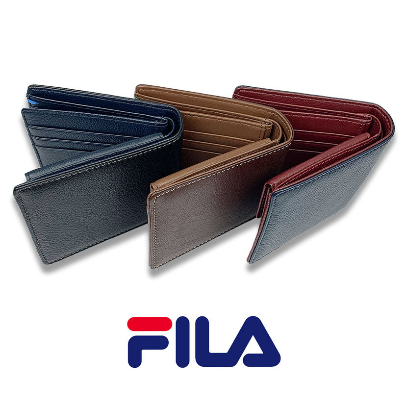 All 3 colors FILA Real Leather Bicolor Bifold Wallet with Middle Belt Short Wallet Cowhide