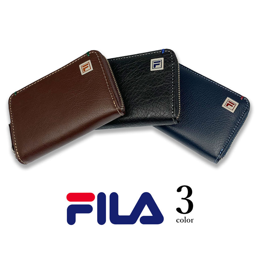 All 3 colors FILA Real Leather Bicolor Round Zipper Coin Case Coin Purse Mini Wallet