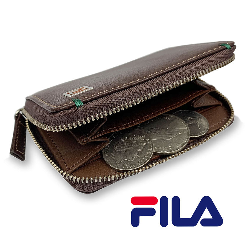 All 3 colors FILA Real Leather Bicolor Round Zipper Coin Case Coin Purse Mini Wallet