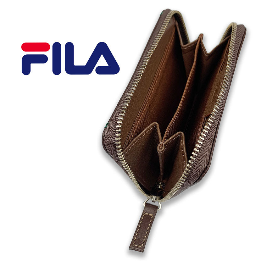 All 3 colors FILA Real Leather Bicolor Round Zipper Coin Case Coin Purse Mini Wallet