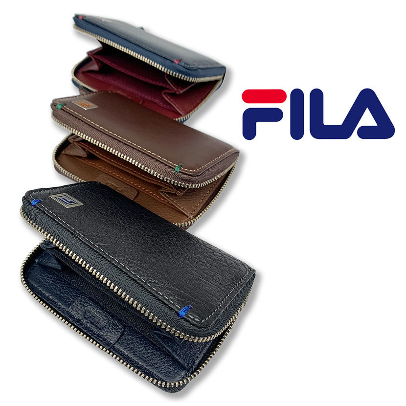 All 3 colors FILA Real Leather Bicolor Round Zipper Coin Case Coin Purse Mini Wallet