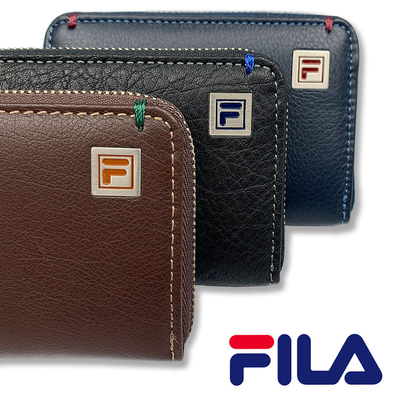 All 3 colors FILA Real Leather Bicolor Round Zipper Coin Case Coin Purse Mini Wallet