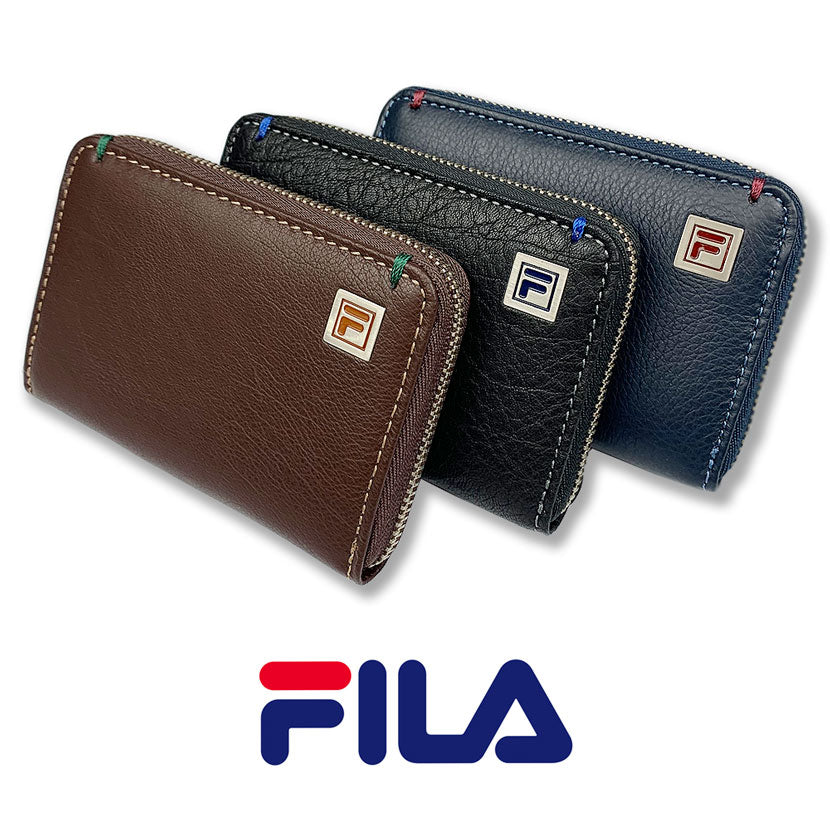 All 3 colors FILA Real Leather Bicolor Round Zipper Coin Case Coin Purse Mini Wallet