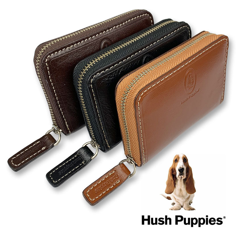 全3色　Hush Puppies ハッシュパピー リアルレザー バイカラー ラウンドファスナー コインケース 小銭入れ