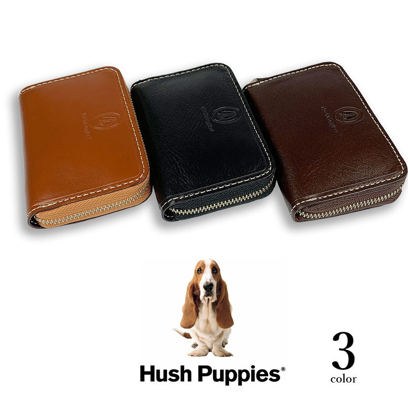 全3色　Hush Puppies ハッシュパピー リアルレザー バイカラー ラウンドファスナー コインケース 小銭入れ