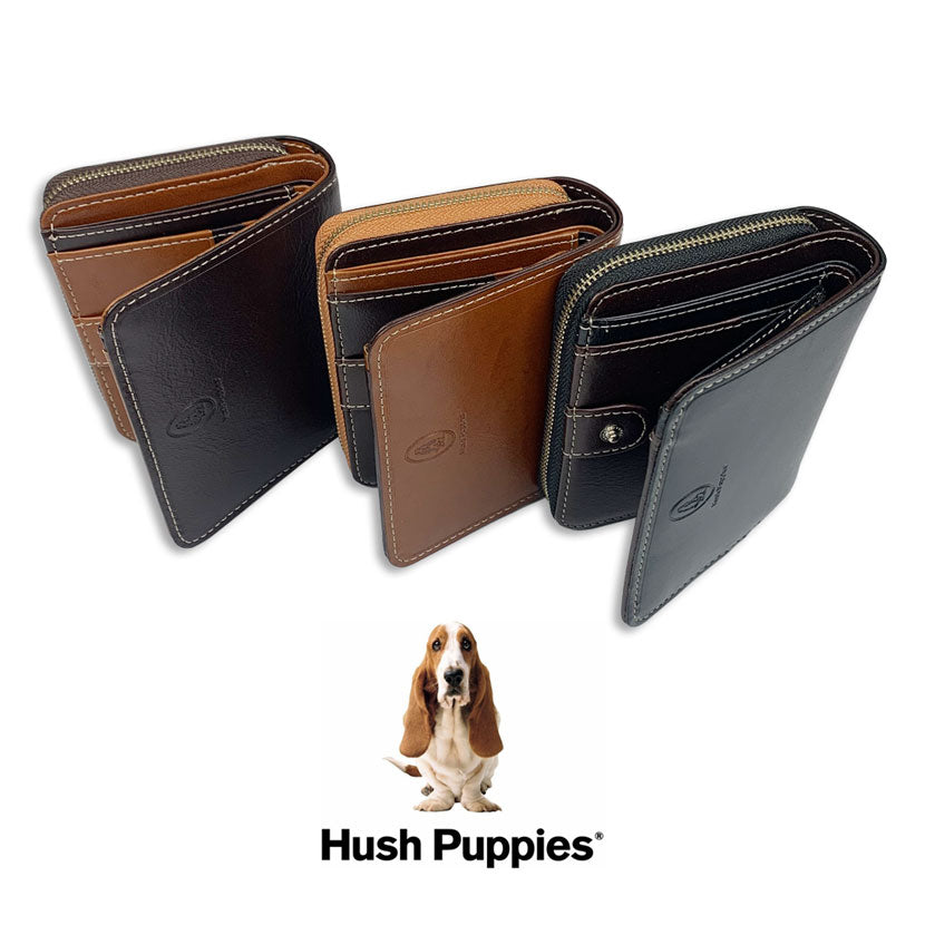 全3色　Hush Puppies ハッシュパピー リアルレザー 二つ折り財布 ショートウォレット ラウンドファスナー