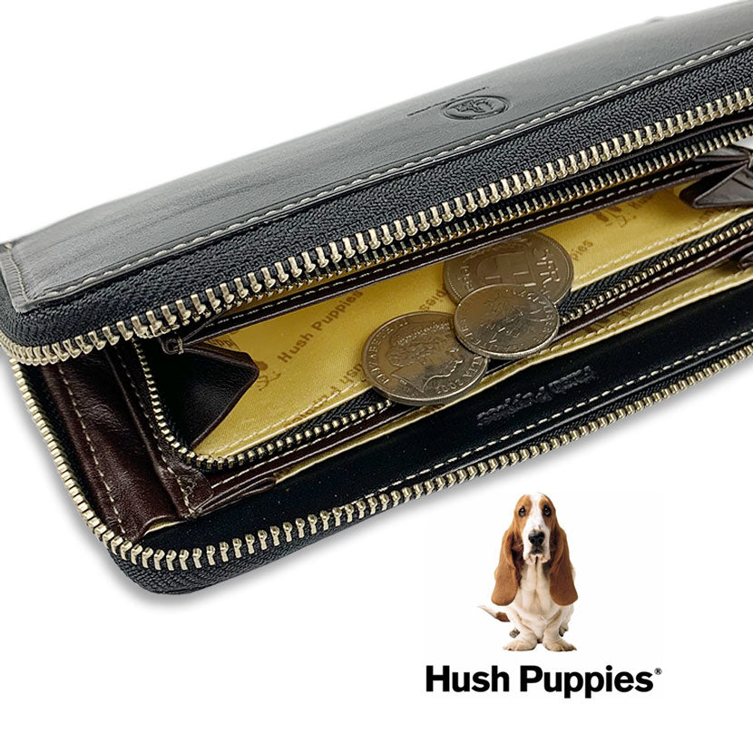 全3色 Hush Puppies ハッシュパピー リアルレザー バイカラー ラウンドファスナー長財布 ロングウォレット