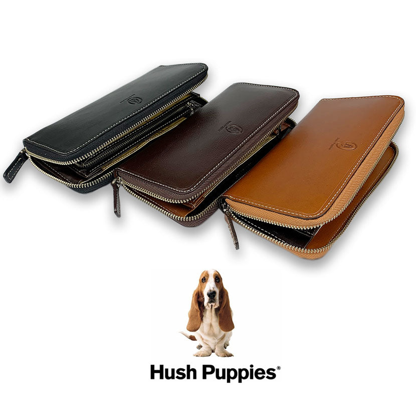 全3色 Hush Puppies ハッシュパピー リアルレザー バイカラー ラウンドファスナー長財布 ロングウォレット