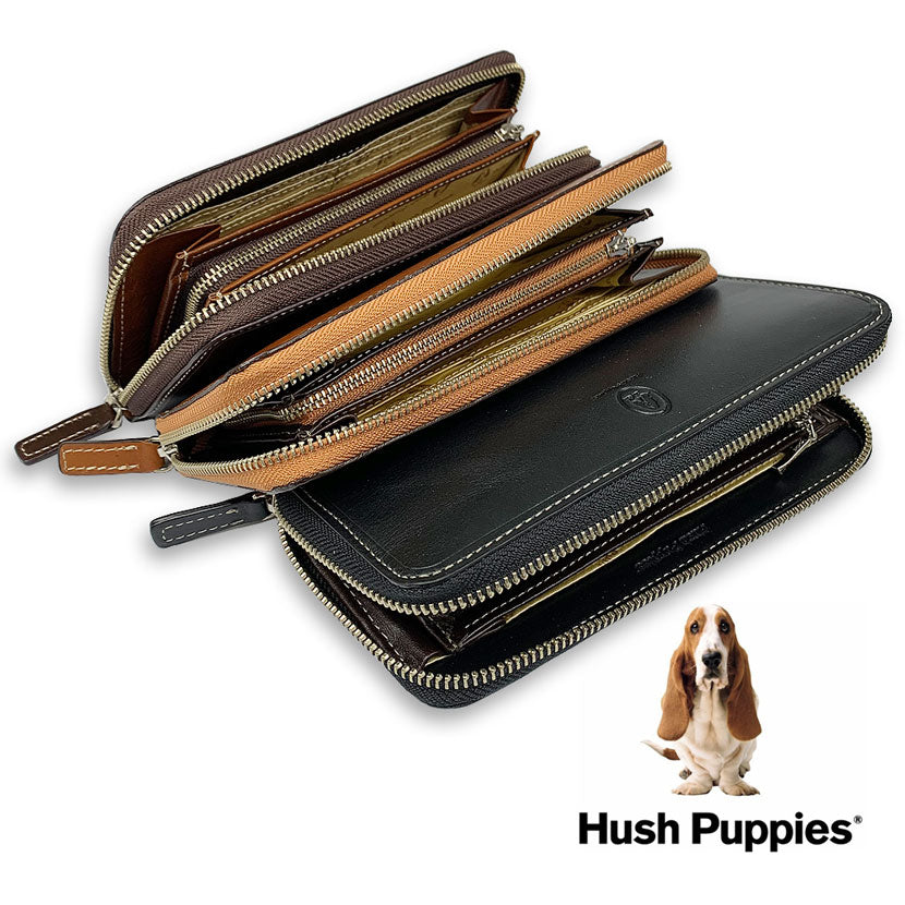 全3色 Hush Puppies ハッシュパピー リアルレザー バイカラー ラウンドファスナー長財布 ロングウォレット