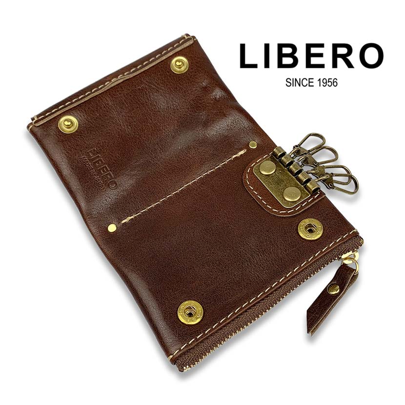 All 5 colors LIBERO Made in Japan High quality Himeji leather Stitch design Key case &amp; coin case