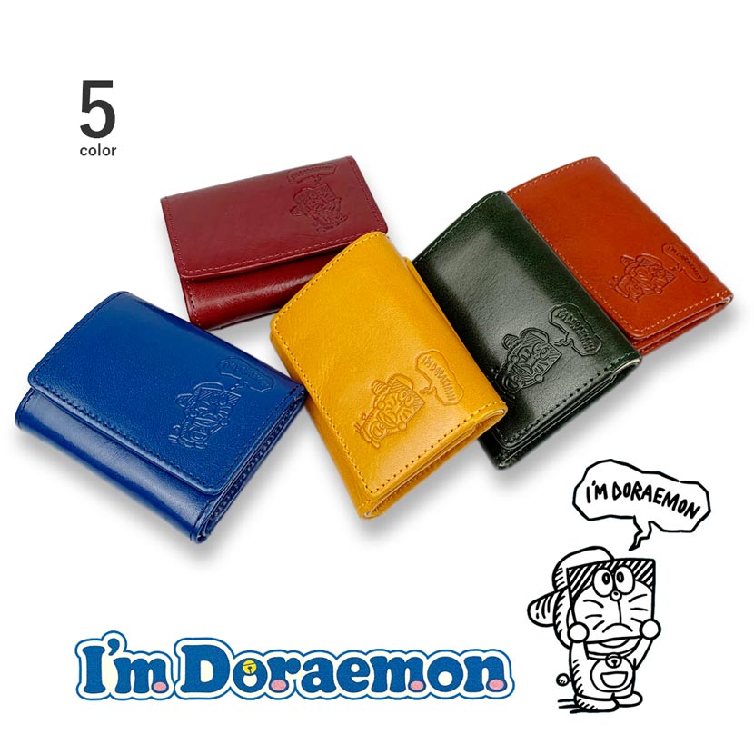 [All 5 colors] Doraemon Fujiko Pro Luxury Italian Leather Trifold Wallet Super Mini Wallet Coin Case