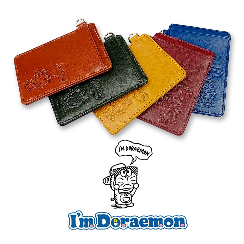 All 5 colors Doraemon Italian leather pass case commuter pass card holder real leather