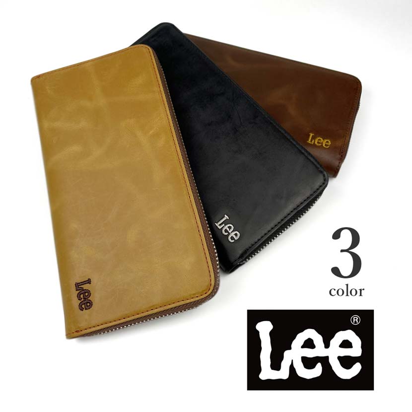 All 3 colors Lee Lee Round Embroidered Logo Long Wallet Long Wallet Recycled Leather