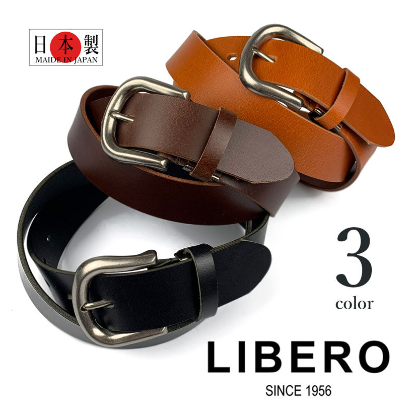 3 colors and 2 sizes LIBERO Made in Japan Real Leather Plain Belt Leather Cowhide Width 3.5cm