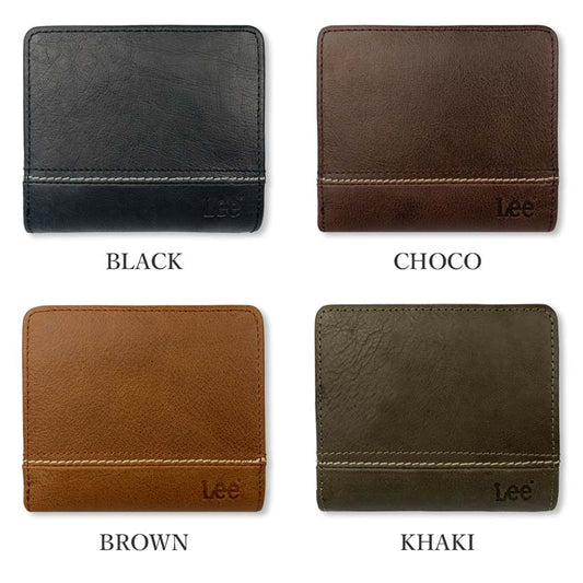 [4 colors] Lee Stitch Design Bifold Wallet Round Zipper Short Wallet Genuine Leather