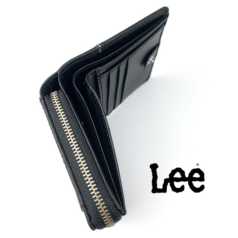 【全4色】　Lee リー ステッチデザイン 二つ折り財布 ラウンドファスナー ショートウォレット 本革
