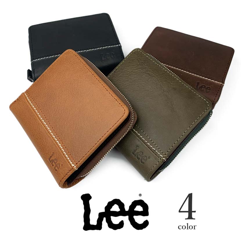 【全4色】　Lee リー ステッチデザイン 二つ折り財布 ラウンドファスナー ショートウォレット 本革