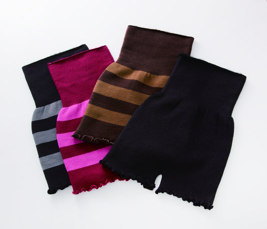 Set of 4 warm pants with brushed lining, 3 striped patterns (brown, wine, black) + black