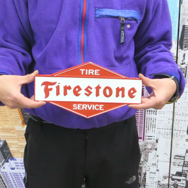 アメリカン ダイカット エンボス メタルサイン Firestone