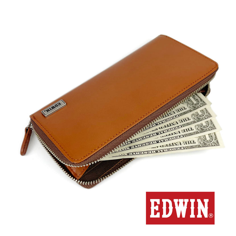 【全3色】 EDWIN エドウイン ラウンドファスナー ロングウォレット 長財布 再生皮革