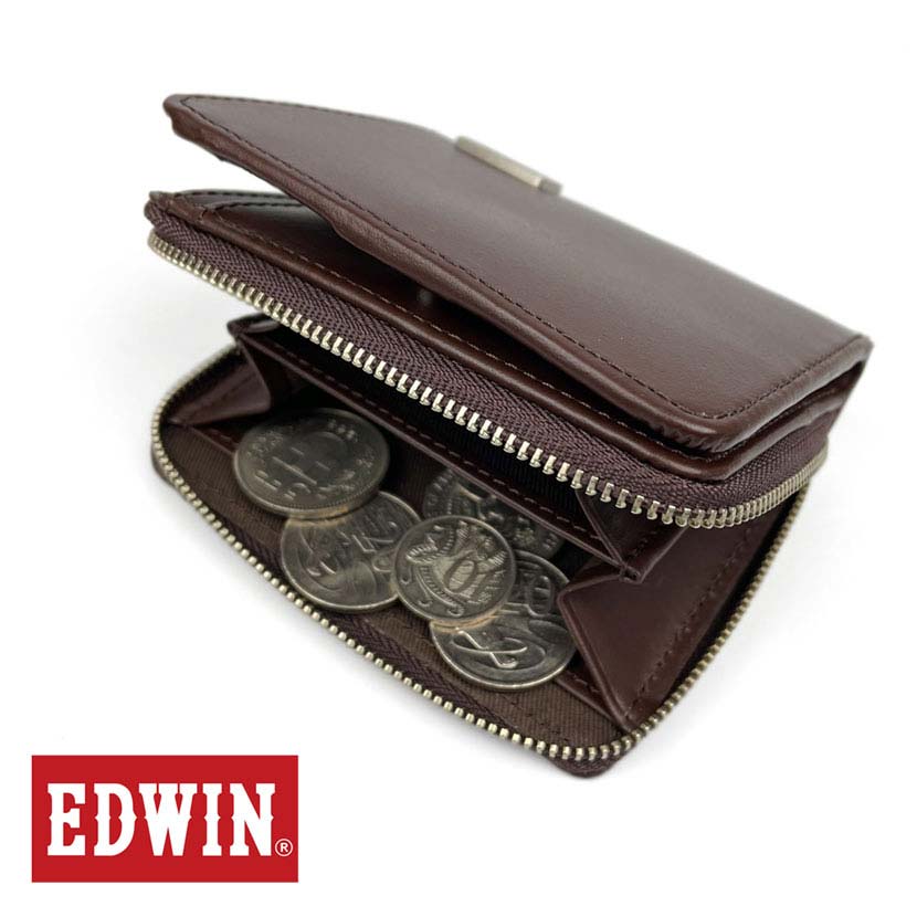 [All 3 colors] EDWIN round zipper coin purse bifold wallet recycled leather