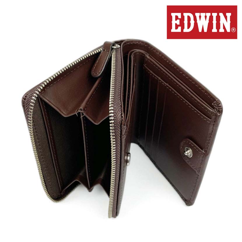 [All 3 colors] EDWIN round zipper coin purse bifold wallet recycled leather