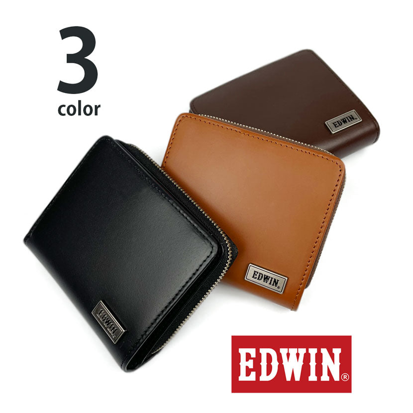 [All 3 colors] EDWIN round zipper coin purse bifold wallet recycled leather