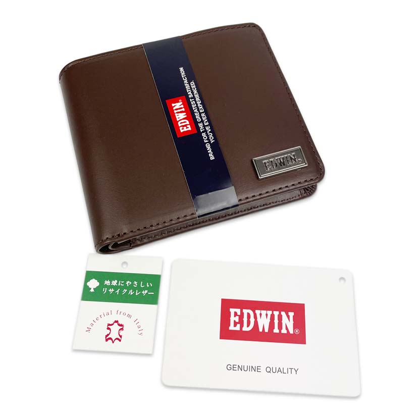 【全3色】 EDWIN エドウイン リサイクルレザー 二つ折り 財布 フラップポケット小銭入れ