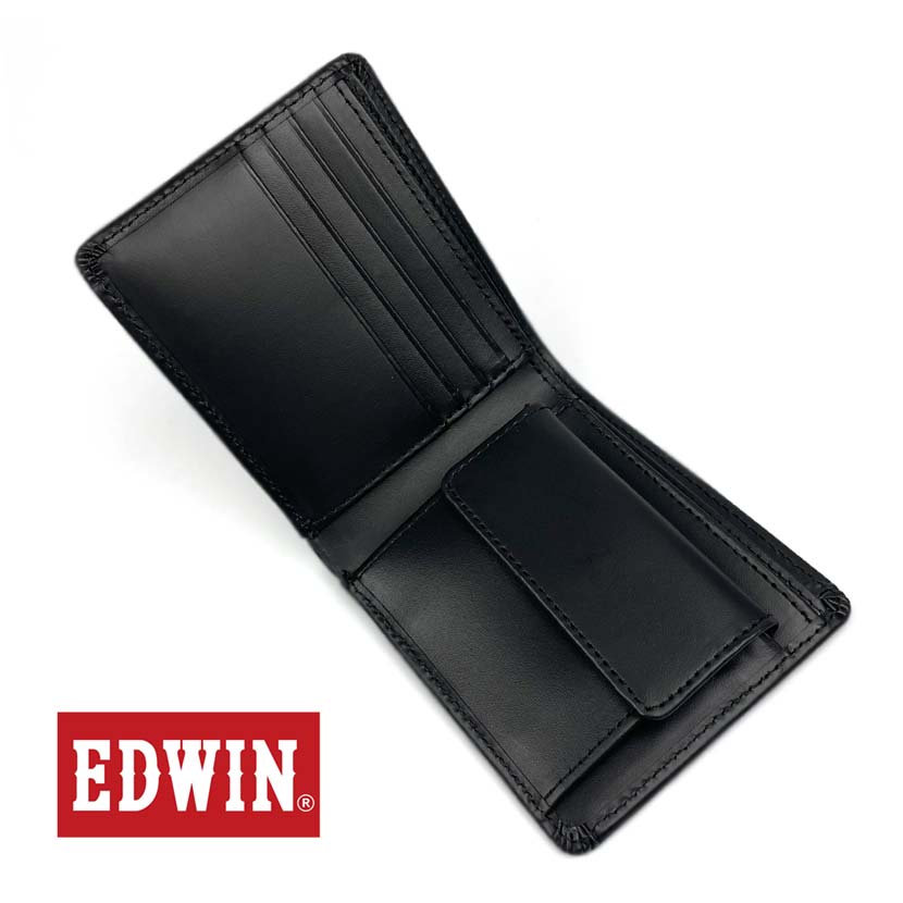 【全3色】 EDWIN エドウイン リサイクルレザー 二つ折り 財布 フラップポケット小銭入れ