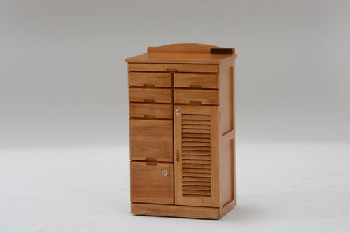 Fax stand with lockable drawer, power outlet, natural wood