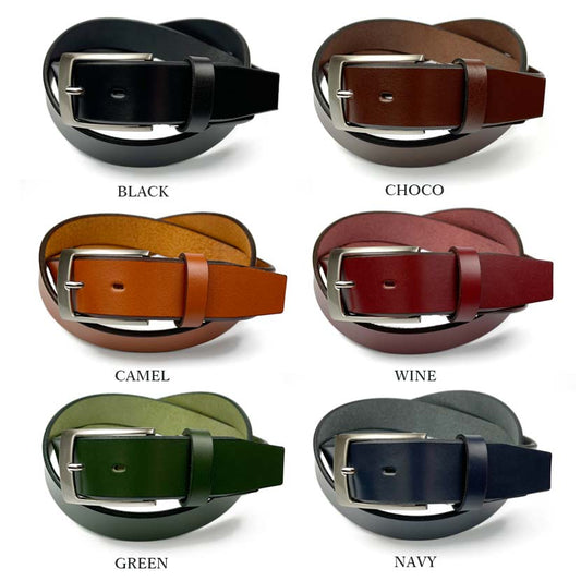 6 colors and 2 sizes LIBERO Made in Japan Himeji Leather Plain Design Belt 3.5cm wide