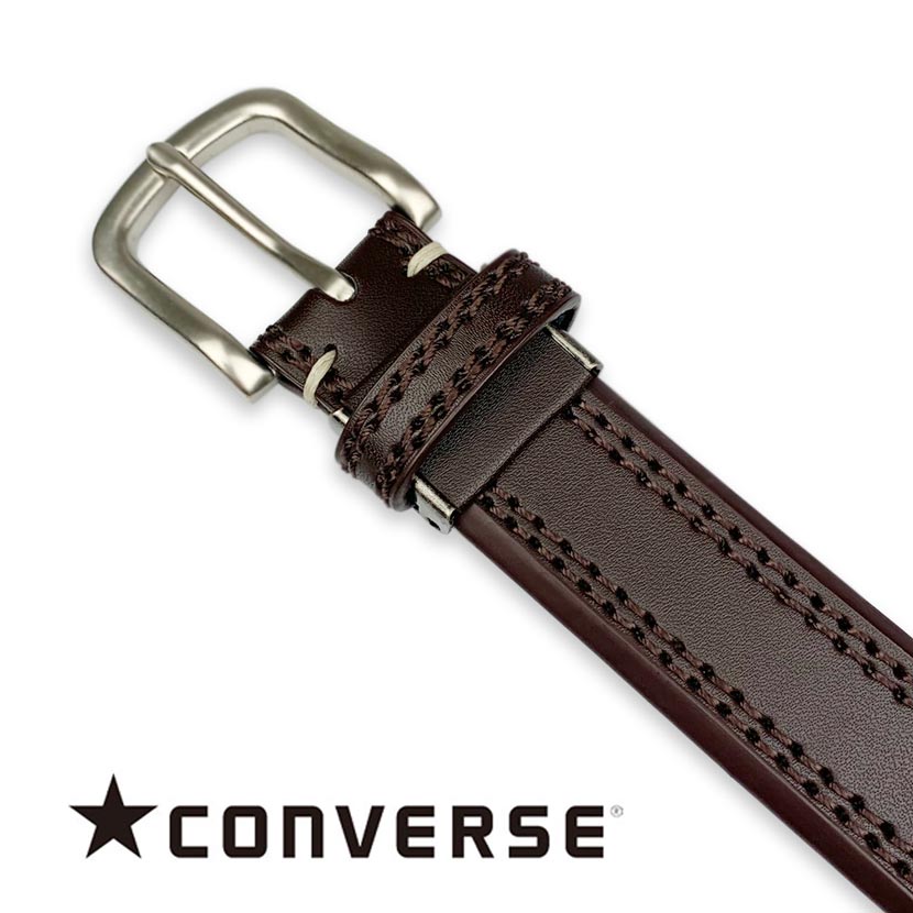 全3色 converse コンバース リアルレザーダブルステッチベルト タイト 男女兼用 本革 革皮