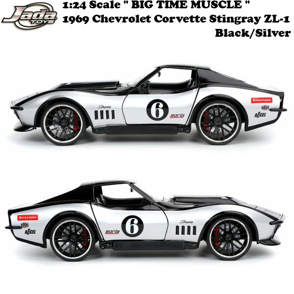 JADATOYS 1/24 BTM  1969 Chevrolet Corvette Stingray ZL-1 Black/Silver ミニカー