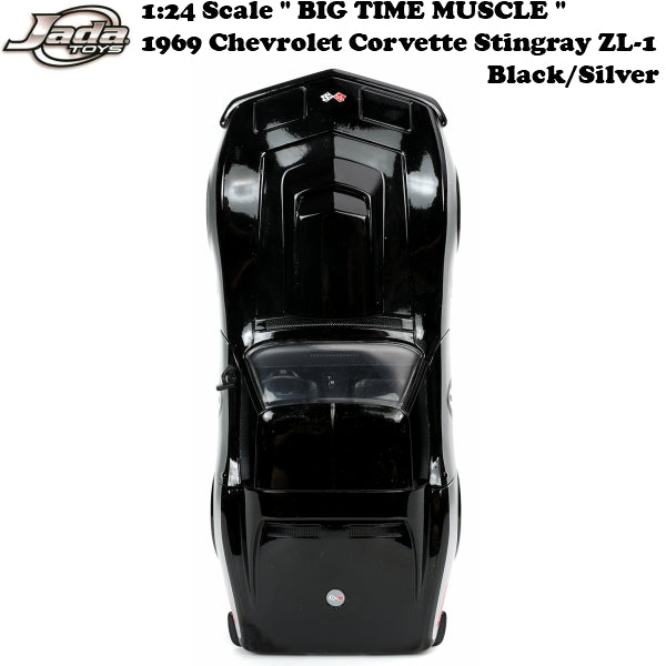 JADATOYS 1/24 BTM 1969 Chevrolet Corvette Stingray ZL-1 Black/Silver Mini Car