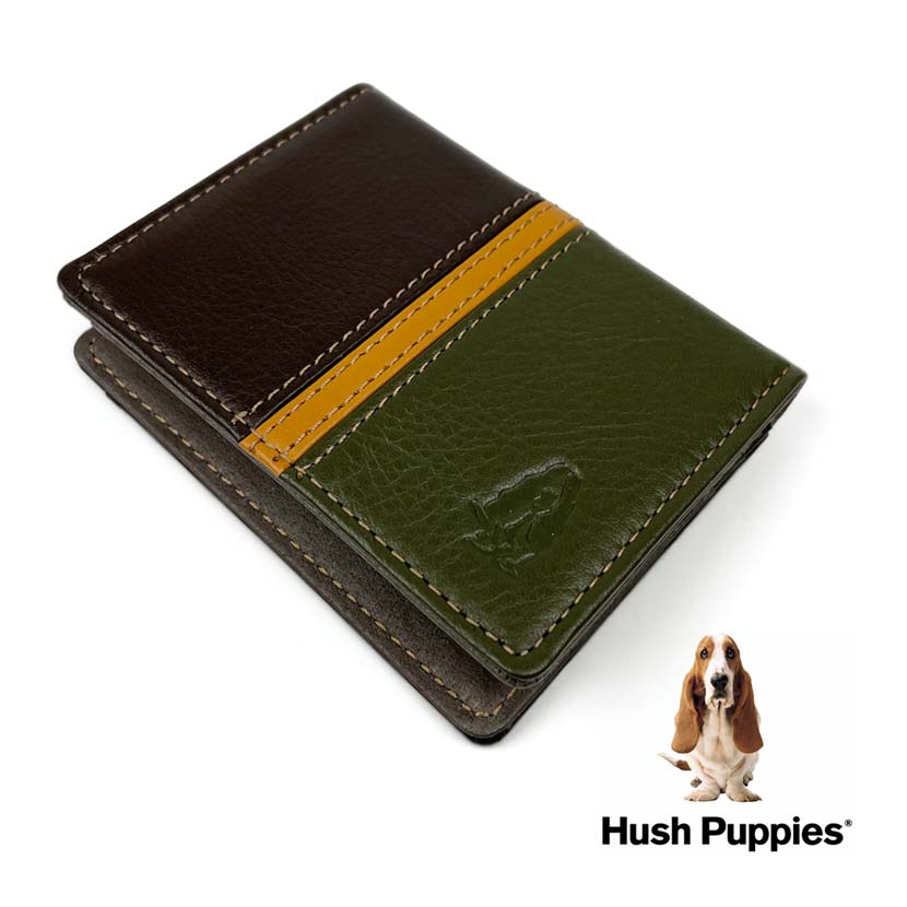 全3色　Hush Puppies ハッシュパピー リアルレザー トリコロールカラー パスケース　定期入れ