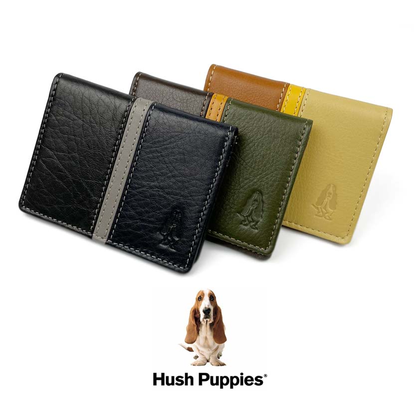 全3色　Hush Puppies ハッシュパピー リアルレザー トリコロールカラー パスケース　定期入れ