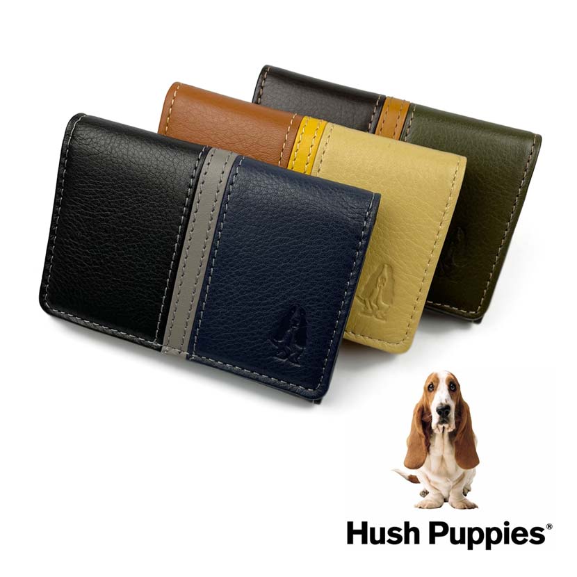 全3色　Hush Puppies ハッシュパピー リアルレザー トリコロールカラー 名刺入れ