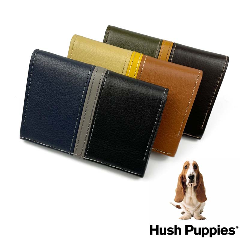 全3色　Hush Puppies ハッシュパピー リアルレザー トリコロールカラー 名刺入れ