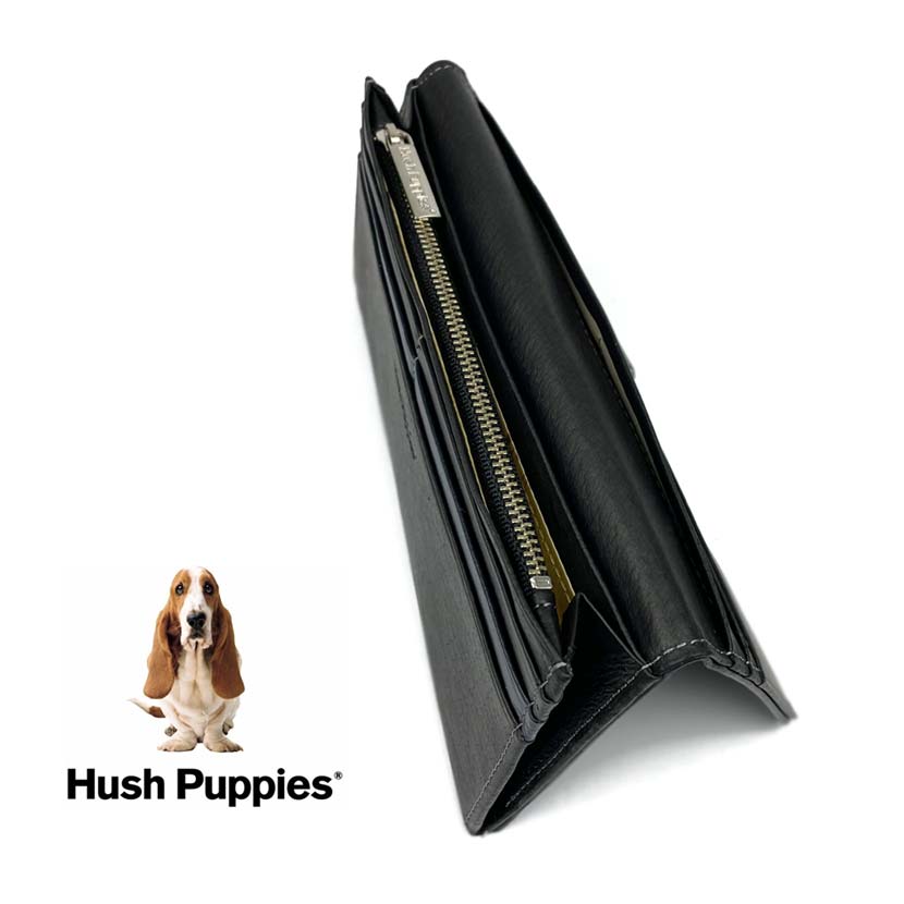 全3色　Hush Puppies ハッシュパピー リアルレザー トリコロールカラー かぶせ 長財布