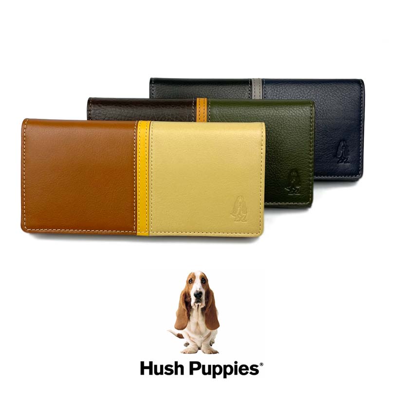 全3色　Hush Puppies ハッシュパピー リアルレザー トリコロールカラー かぶせ 長財布