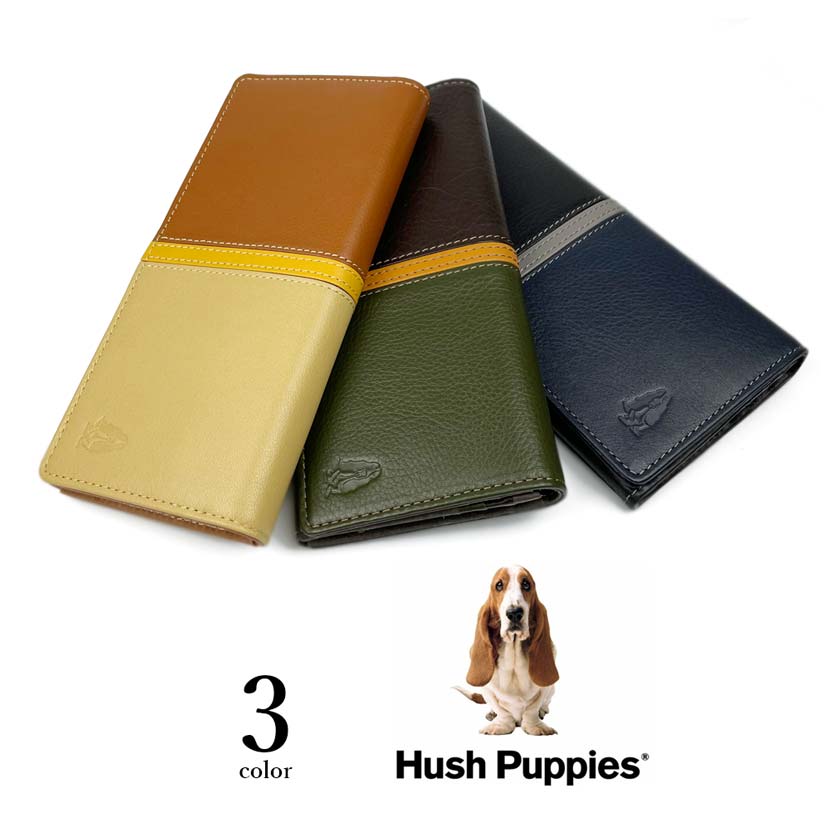 全3色　Hush Puppies ハッシュパピー リアルレザー トリコロールカラー かぶせ 長財布