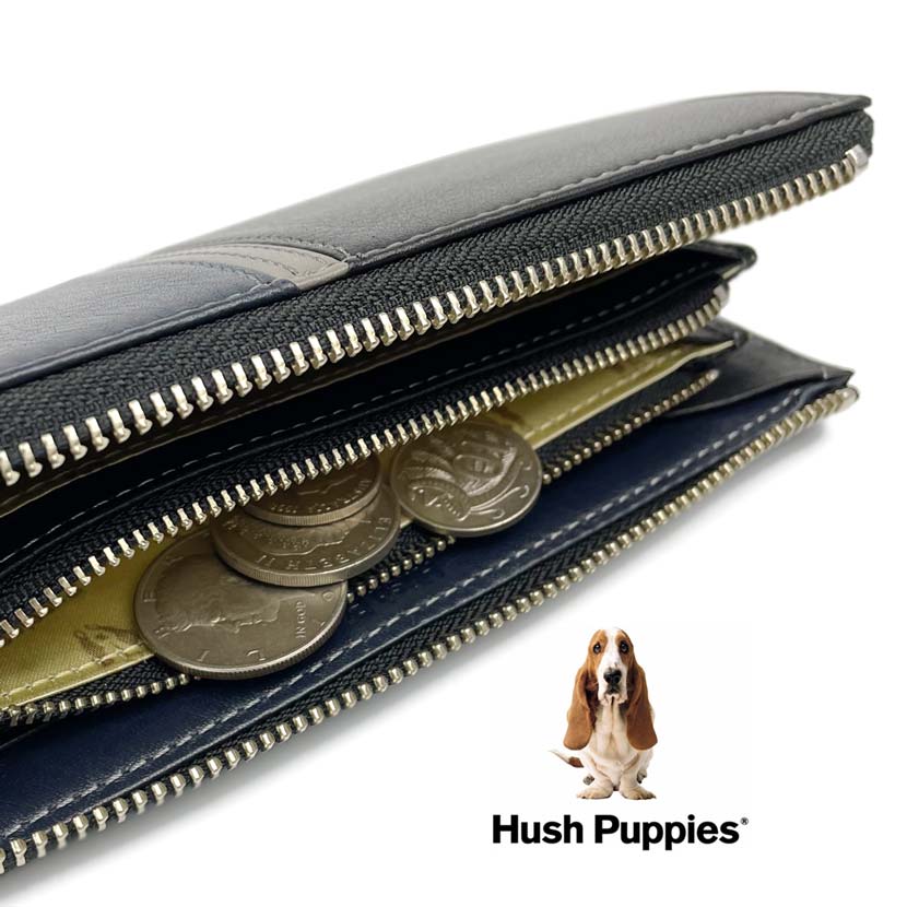 全3色　Hush Puppies ハッシュパピー リアルレザー トリコロールカラー L字ファスナー 長財布