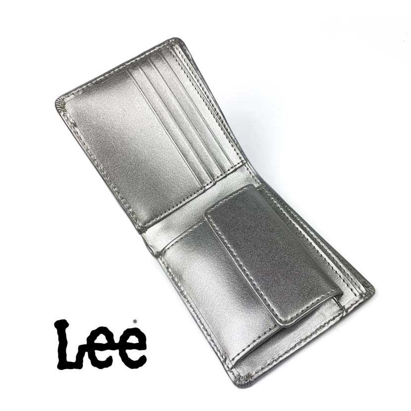 全3色 Lee リー リアルレザー メダルカラーデザイン 二つ折り財布 フラップポケット小銭入れ 本革