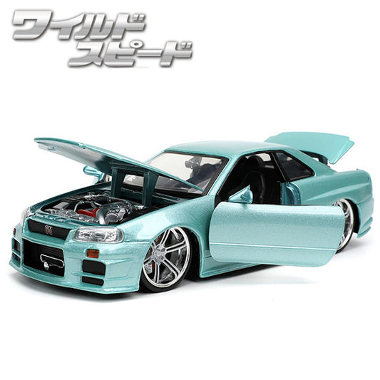 JADATOYS 1:24ワイルドスピードダイキャストカー BRIAN&#039;S NISSAN SKYLINE  GT-R (BNR34) LGR