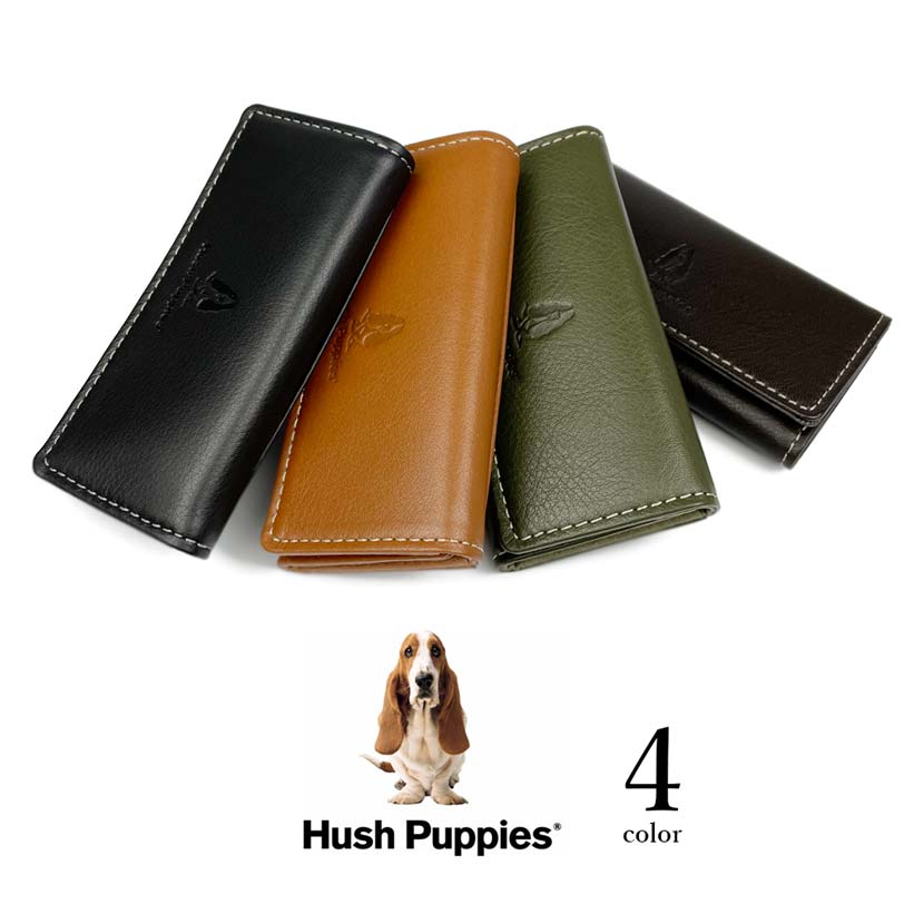 全4色　Hush Puppies ハッシュパピー リアルレザー キーケース 三つ折りキーホルダー