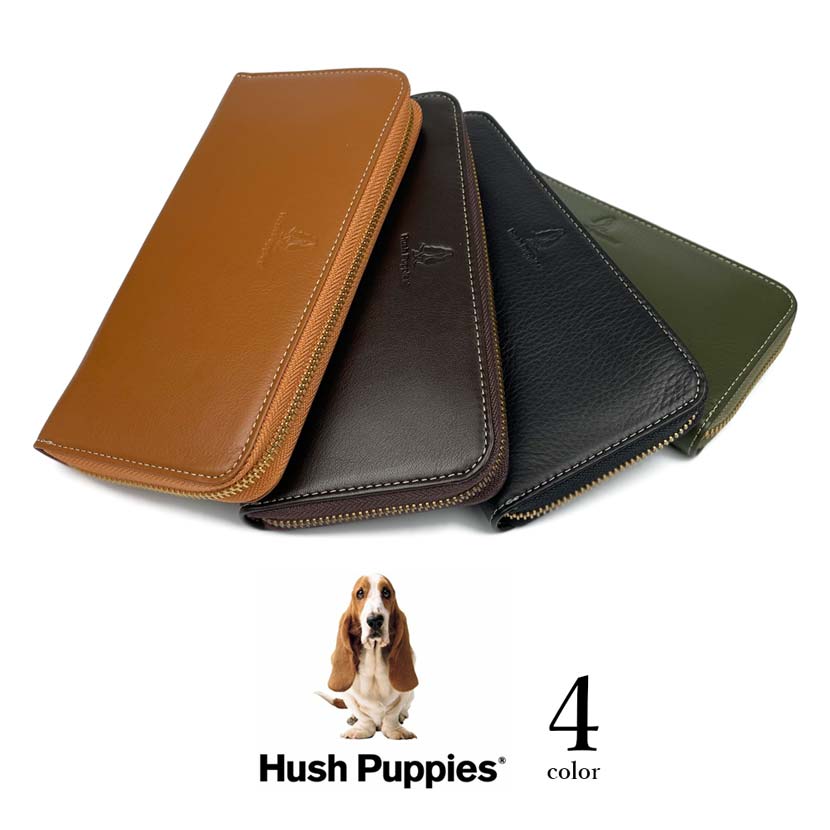 全4色　Hush Puppies ハッシュパピー リアルレザー ラウンドファスナー 長財布 ロングウォレット